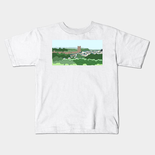 Medieval Richmond Castle with Old Town, North Yorkshire Kids T-Shirt by JennyCathcart